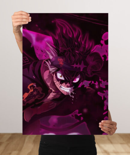 Asta Black Clover metal poster - A dynamic metal artwork of Asta wielding his Demon Slayer sword, brimming with determination and anti-magic energy