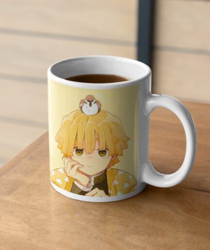 Zenitsu Agatsuma Demon Slayer white mug on table