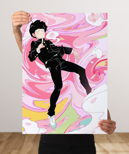 Mob Psycho 100 metal poster - Featuring Mob in an intense psychic moment, capturing his powerful aura