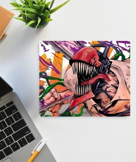 Denji Fierce Chainsaw Man Mode square mousepad - Denji in his intense Chainsaw Man form