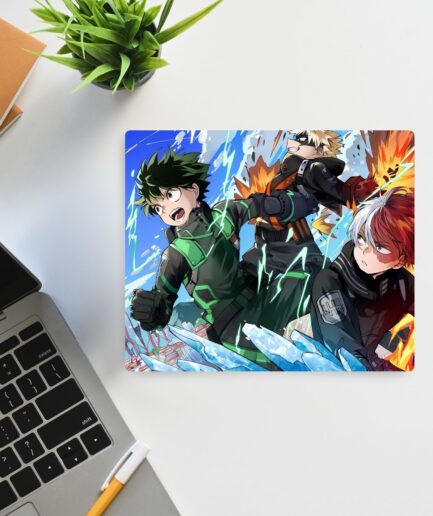 Hero Trio My Hero Academia square mousepad - Featuring the iconic trio: Deku, Bakugo, and Todoroki