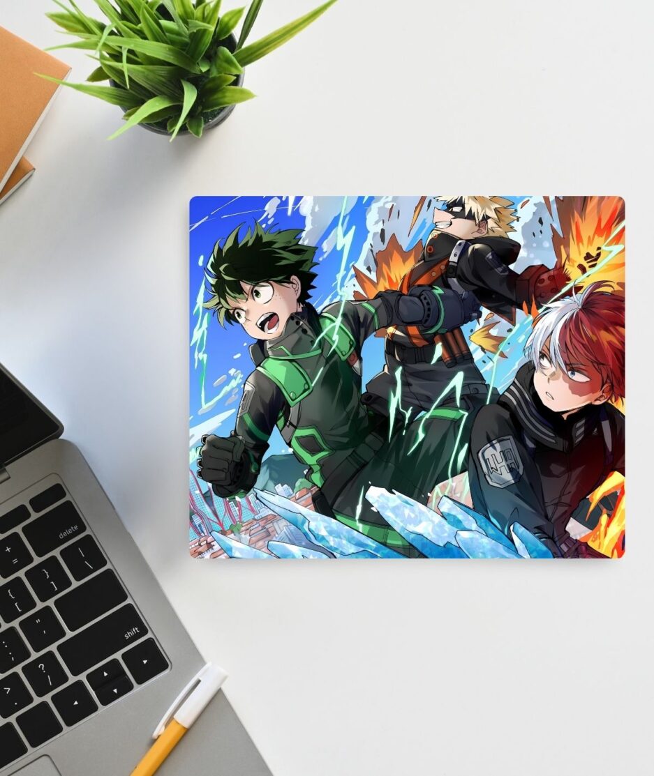 Hero Trio My Hero Academia square mousepad - Featuring the iconic trio: Deku, Bakugo, and Todoroki