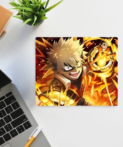 Explosive Hero Bakugo square mousepad - Katsuki Bakugo using his powerful explosion quirk in action