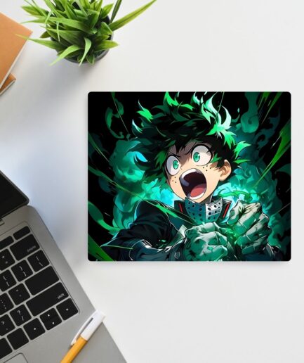 My Hero Academia Izuku Midoriya square mousepad - Izuku Midoriya in action, displaying his heroic spirit