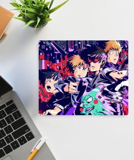 Mob Psycho Purple Squad square mousepad - Shigeo Kageyama and friends in a vibrant purple design