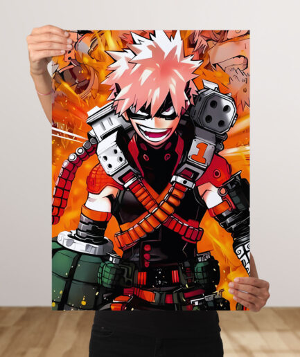 Katsuki Bakugo metal poster - A powerful depiction of Bakugo in action, with his explosive abilities on full display