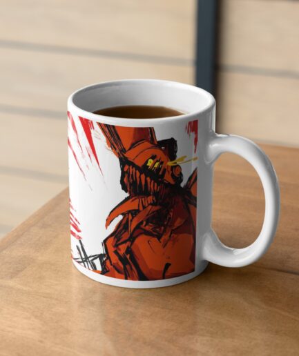 Chainsaw Man Embrace the Chaos white mug on table