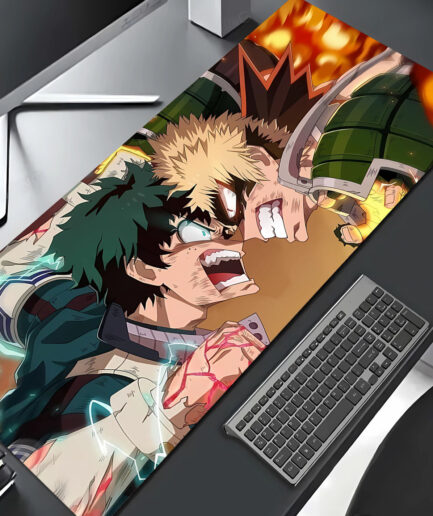 My Hero Academia Epic Showdown gaming mousepad on anime desktop setup - Action-packed anime design