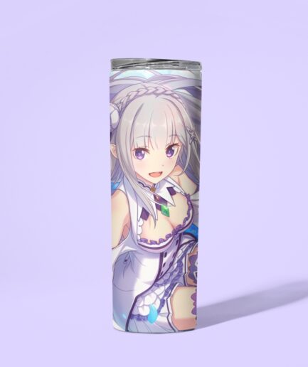 Emilia ReZero Enchanting Metal Tumbler aesthetic design - Anime-inspired drinkware