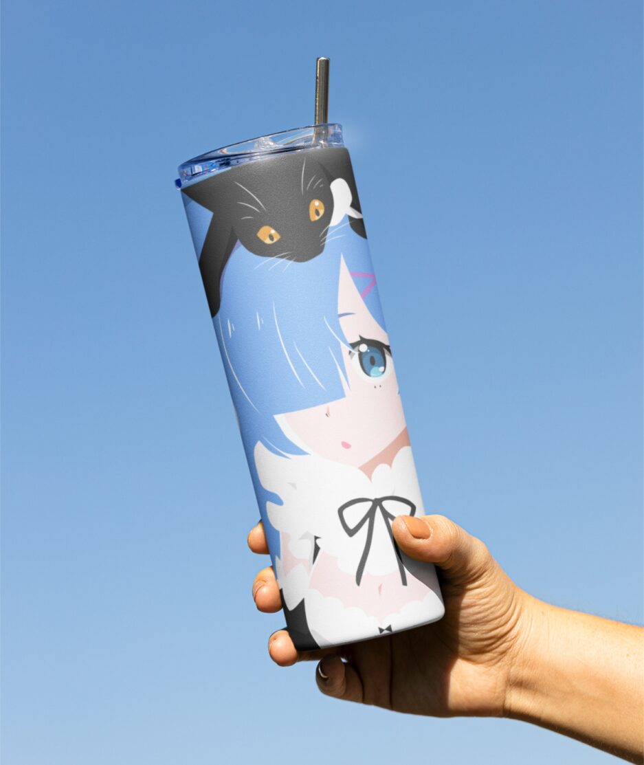 Cute Rem ReZero Metal Tumbler in hand - Adorable anime drinkware