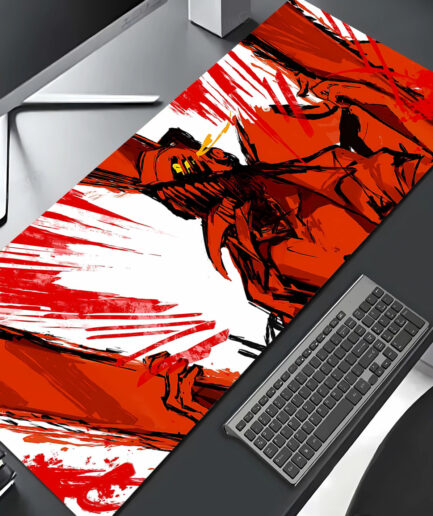 Unleash Your Inner Rage Chainsaw Man gaming mousepad on anime desktop setup - A striking addition to your space