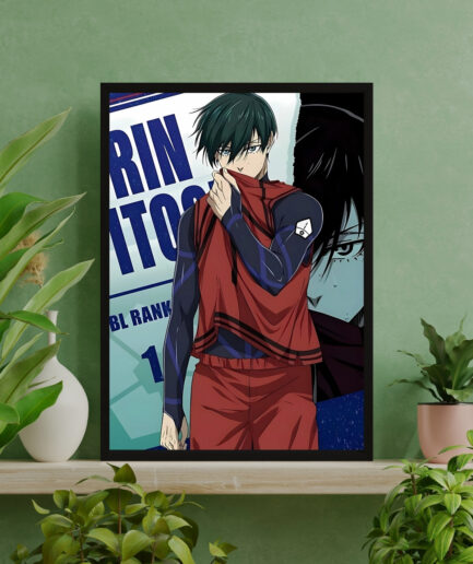 Rin Itoshi Master Your Ego framed poster on green interior - Framed artwork of Rin Itoshi from Blue Lock, displayed against a calming green backdrop