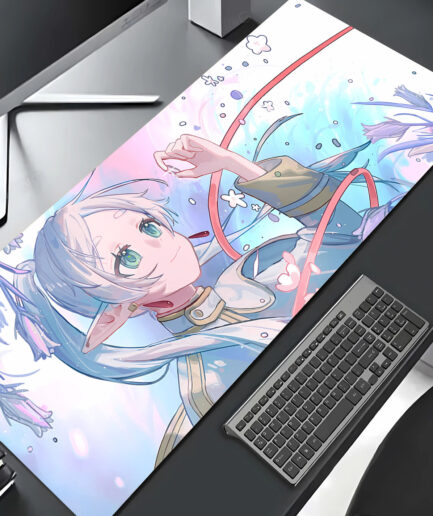 Frieren Journey gaming mousepad on anime desktop setup - A serene addition to your gaming space