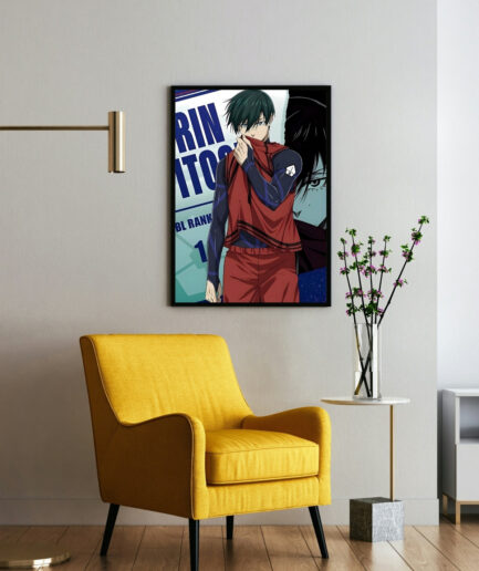 Rin Itoshi Master Your Ego framed poster on wall - Framed poster of Rin Itoshi from Blue Lock, displayed on a wall, exuding confidence and precision