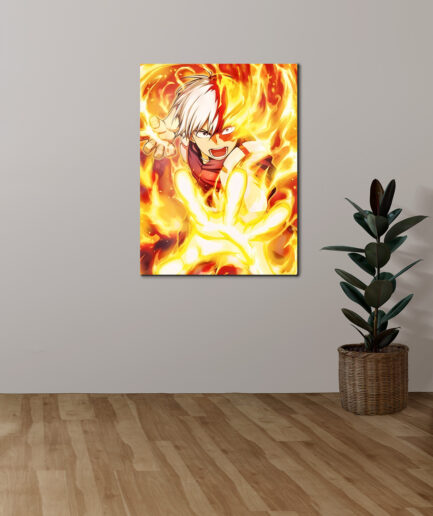 Shoto Todoroki metal poster on white wall - The cool yet fiery image of Todoroki displayed on a clean white wall