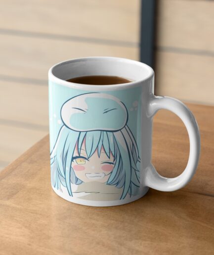 Rimuru Tempest blue design white mug on table