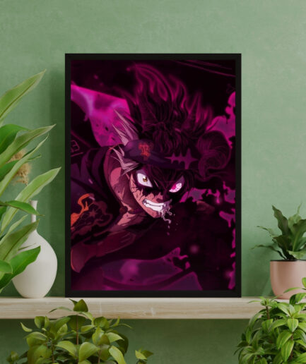 Asta Demonic Power framed poster on green interior - Framed artwork of Asta from Black Clover, showcasing his demonic powers in a dynamic green interior setting