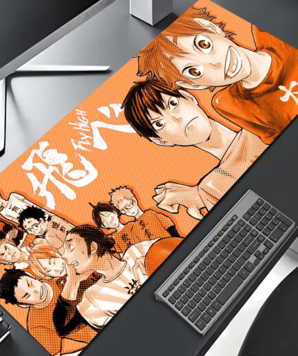 Team Haikyuu gaming mousepad on anime desktop setup - Perfect for sports anime fans