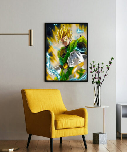 Gohan Super Saiyan 2 framed poster on wall - Framed poster of Gohan in Super Saiyan 2 form, displayed on a wall, showcasing his immense power