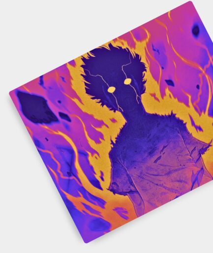 Mob Psycho square mousepad aesthetic setup - Displayed on a vibrant gaming desk with a colorful backdrop