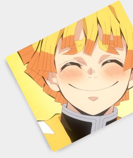 Zenitsu Happy Face mousepad aesthetic setup - A vibrant desk setup featuring Zenitsu from Demon Slayer