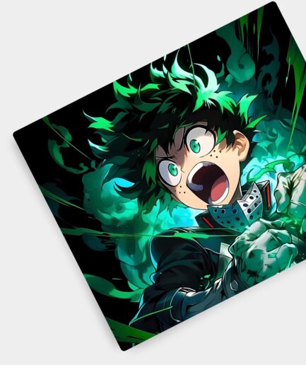 My Hero Academia Izuku Midoriya square mousepad aesthetic setup - Desk with vibrant, hero-themed decor