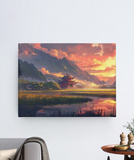 Japanese Temple canvas poster - Tranquil scene featuring a traditional Japanese temple surrounded by lush greenery