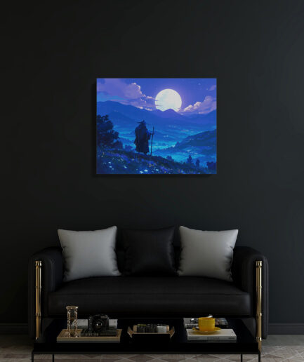 A Serene Night canvas poster on black wall - Night sky artwork with dramatic contrast and calming stars