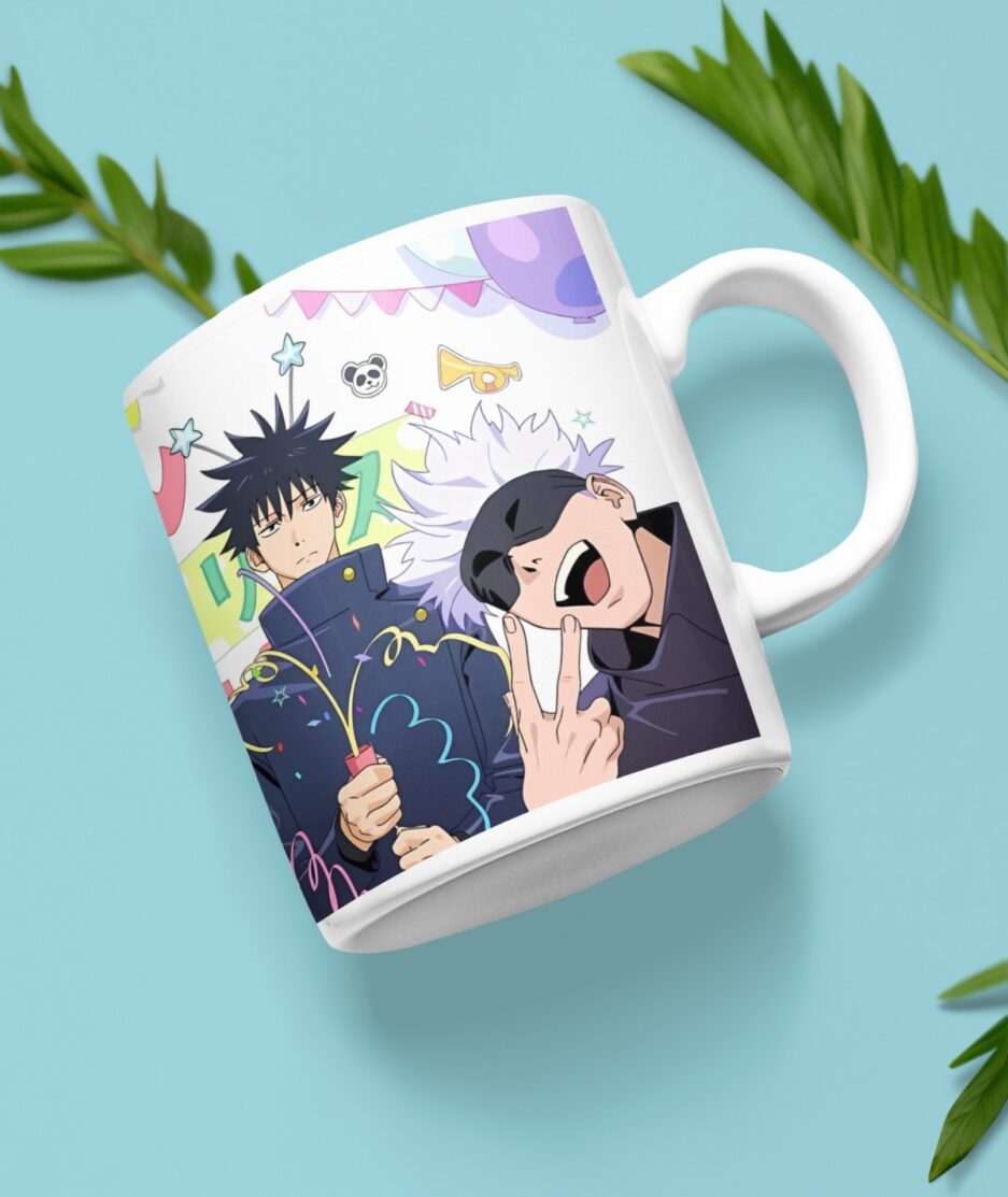 Front view of Jujutsu Kaisen Team Party white mug