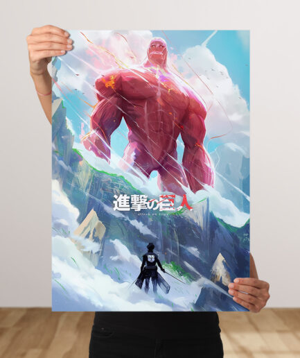 Attack on Titan metal poster - Featuring Eren Yeager or a titan in an intense battle scene