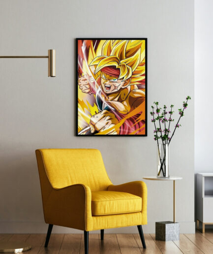 Bardock Super Saiyan framed poster on wall - Framed Bardock Super Saiyan poster displayed on a wall, highlighting his intense power and battle-ready stance