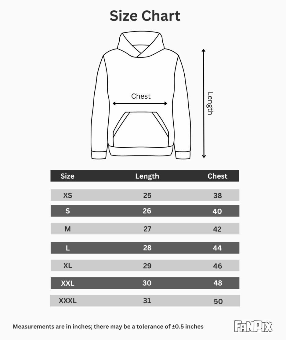 Hoodie size chart – detailed measurement guide for perfect fit