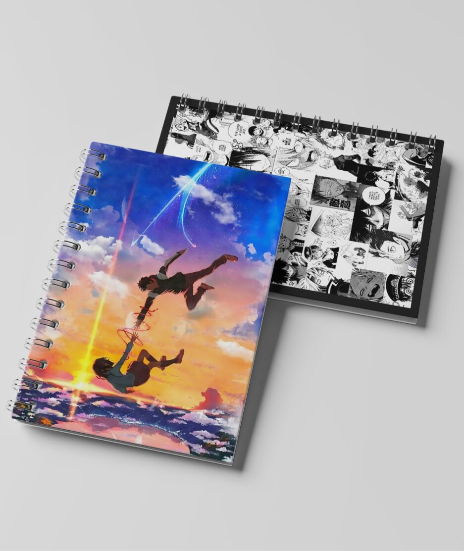 Front and back view of Comet Encounter: Your Name A5 Sketchbook with anime-inspired artwork