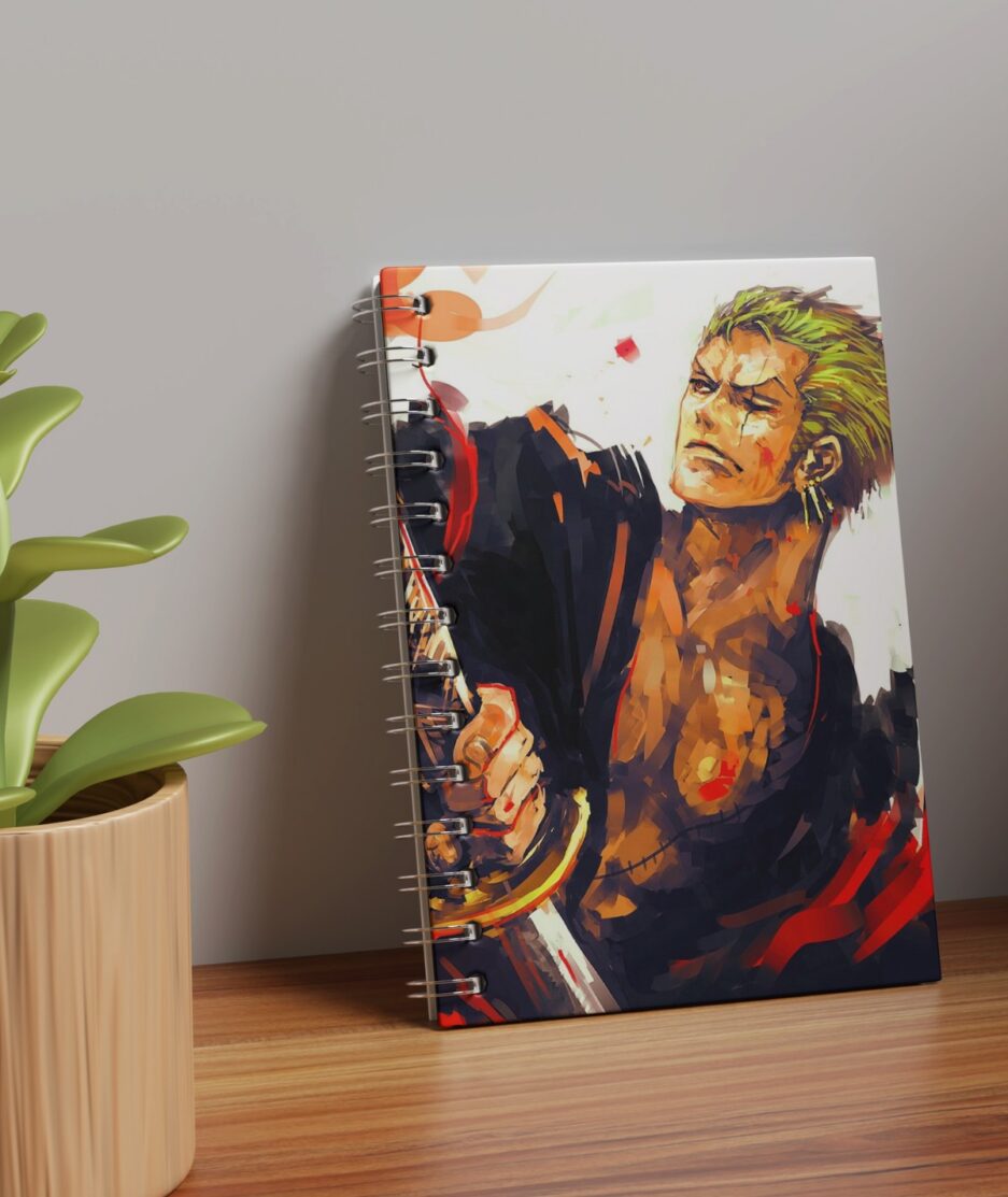 Zoro’s Fierce Warrior Sketchbook placed on table, ready for use