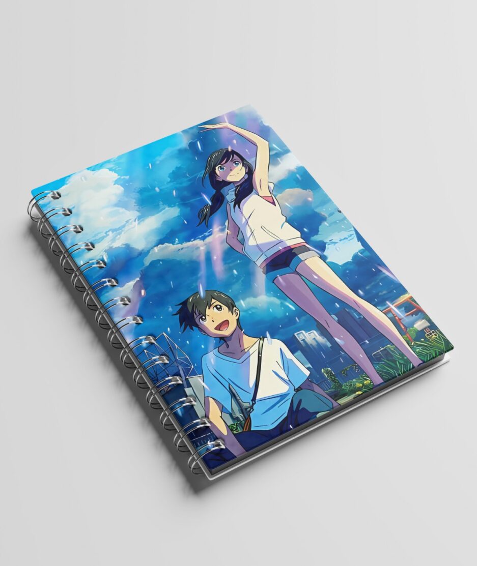 Aesthetic front view of Weathering With You A5 Sketchbook with anime-inspired design