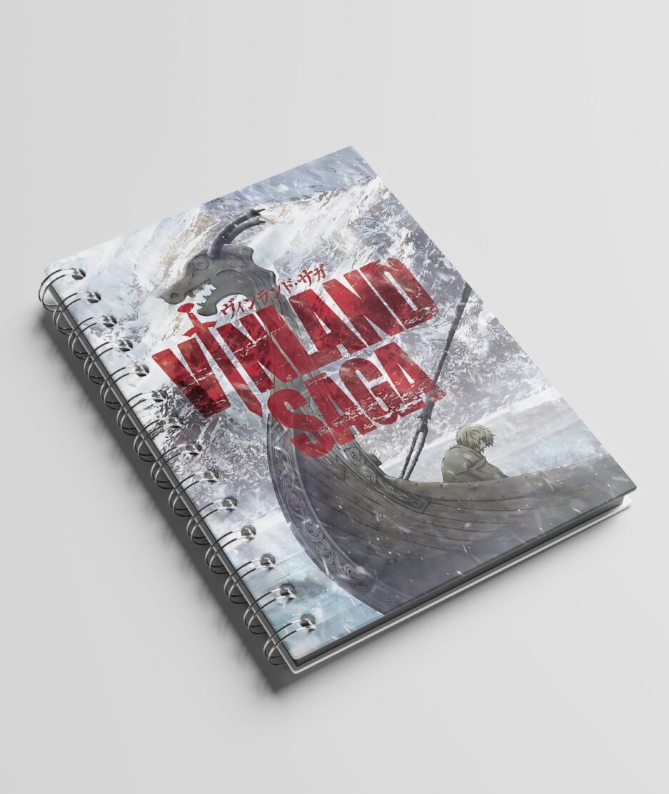 Aesthetic front view of Thorfinn’s Viking Voyages Sketchbook with Vinland Saga design