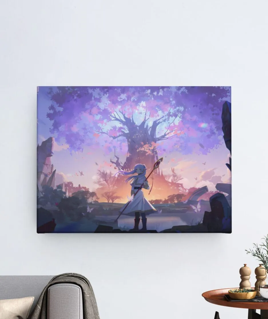 Frieren Epic Journey canvas poster - Stunning scene depicting Frieren on her epic journey, filled with magical landscapes and vibrant colors