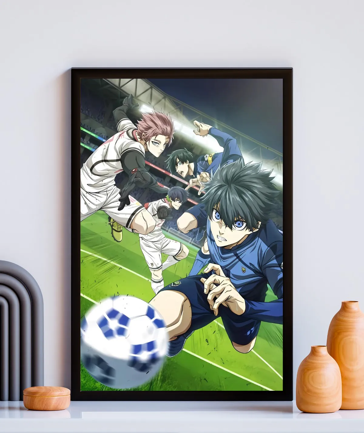 Blue Lock Striker's Ego framed poster - Framed artwork featuring a dynamic Blue Lock player, exuding confidence and competitive spirit, showcasing the power of a striker's ego