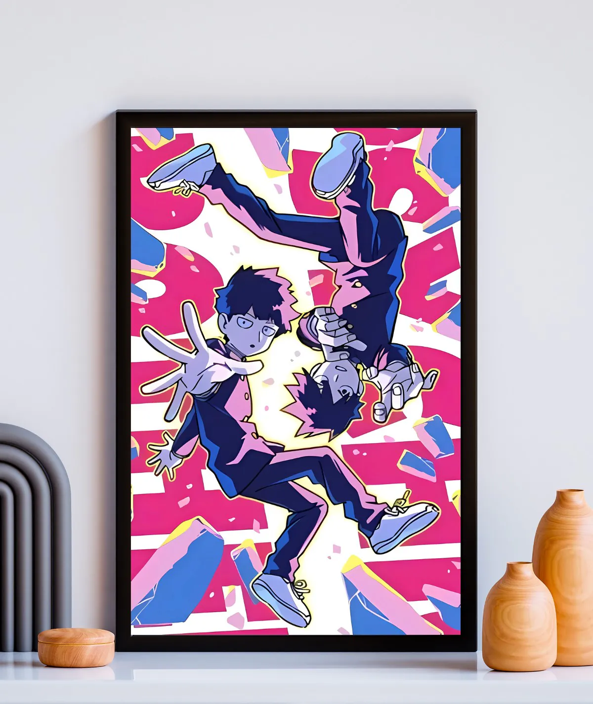 Psychic Power Awakens Mob Psycho framed poster - Framed artwork featuring Mob from Mob Psycho 100, showcasing the moment his psychic power awakens with intensity and focus