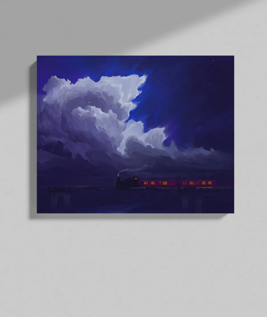 Dreamscape canvas poster on grey wall - Elegant dreamlike art that complements modern decor
