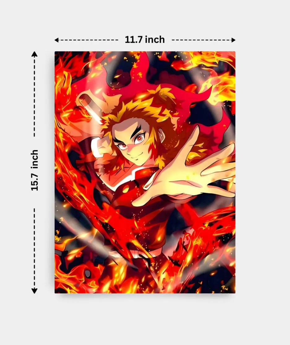 Kyojuro Rengoku metal poster dimensions - Displaying the size and proportions of the Kyojuro Rengoku metal artwork