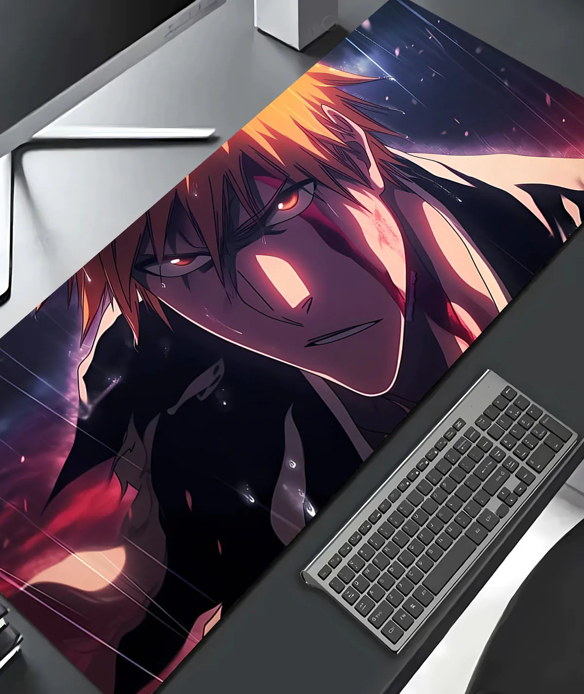 Ichigo Conquer Your Foes Gaming Mousepad on Anime Desktop Setup Ichigo Conquer Your Foes gaming mousepad on anime desktop setup - Bold Ichigo artwork