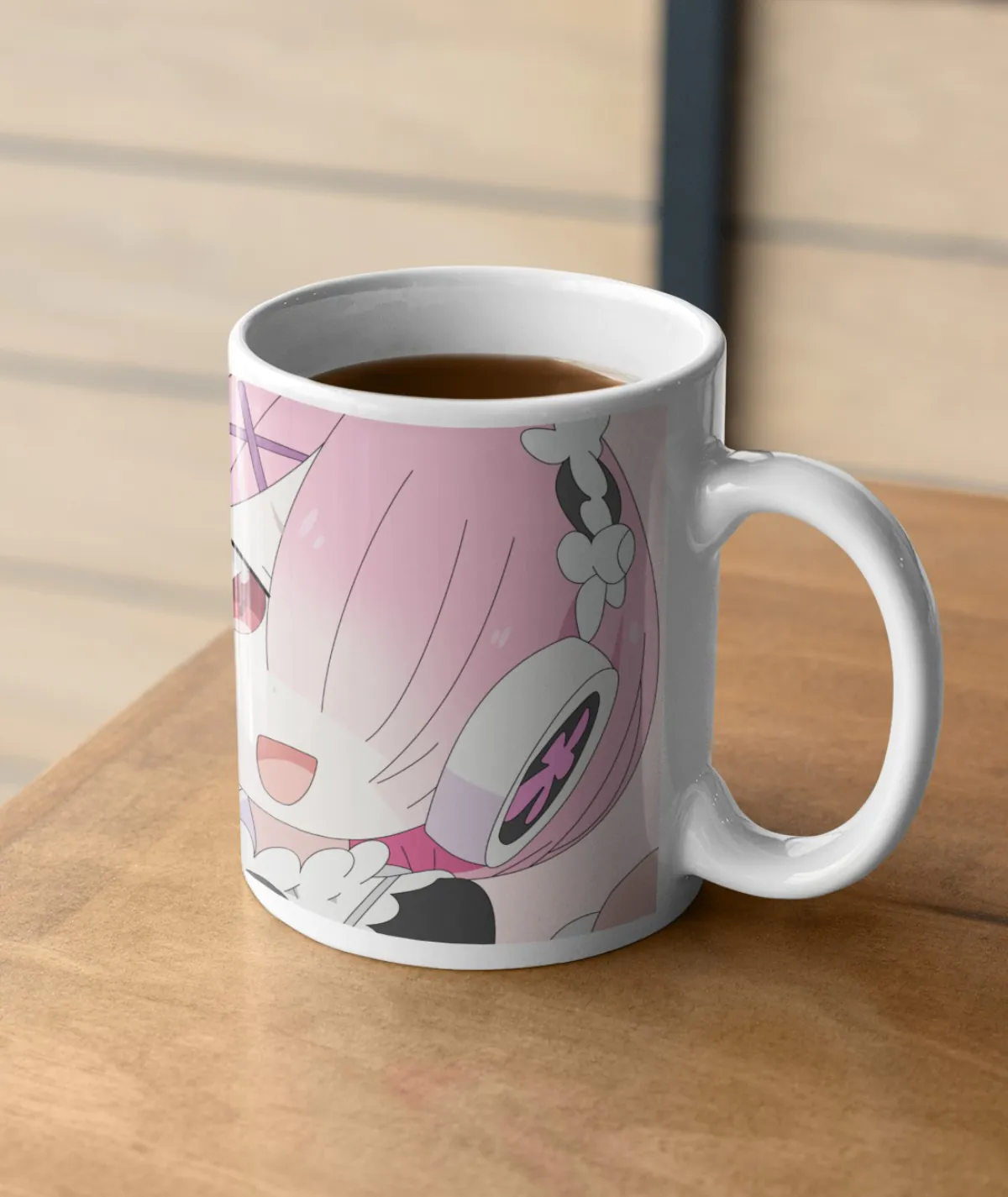 ReZero Cute Ram White Mug – Perfect for Any Table ReZero Cute Ram white mug on table