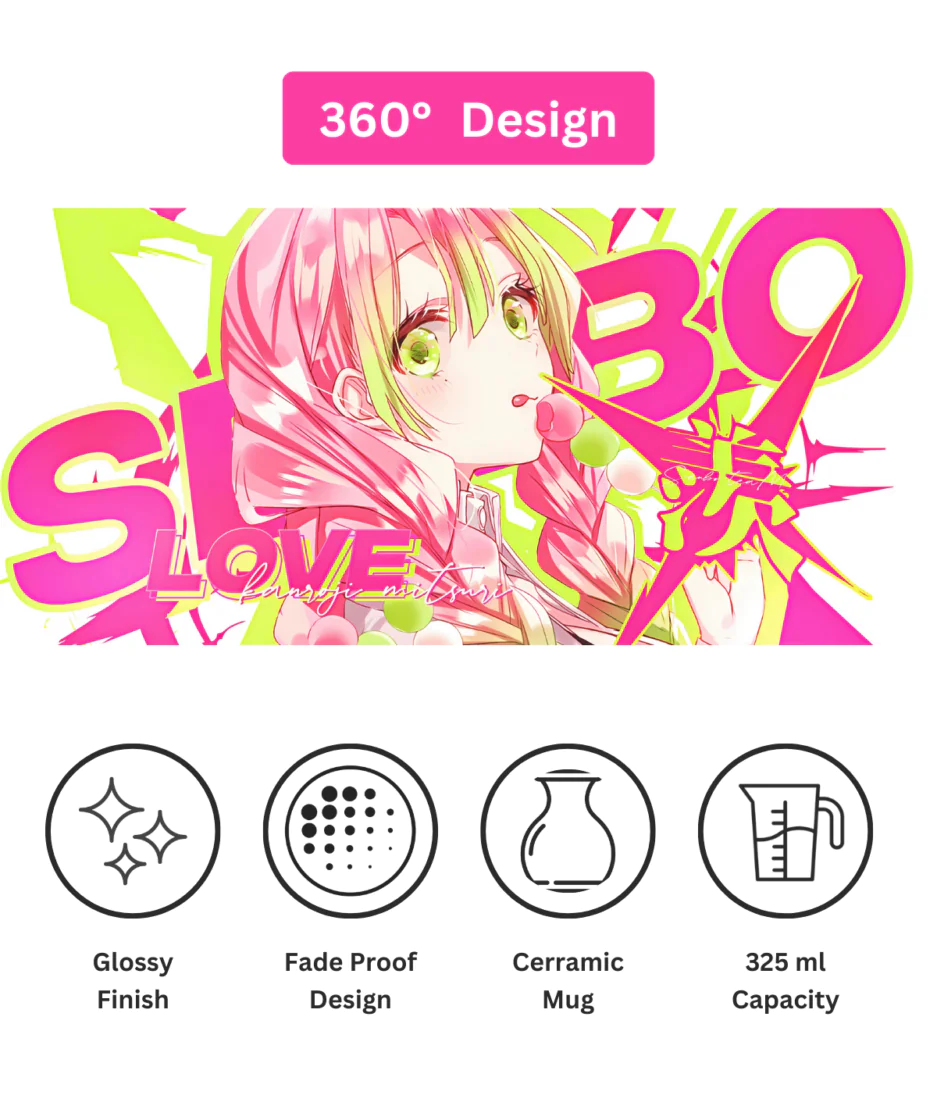 360 design view of Cute Mitsuri Hashira white mug