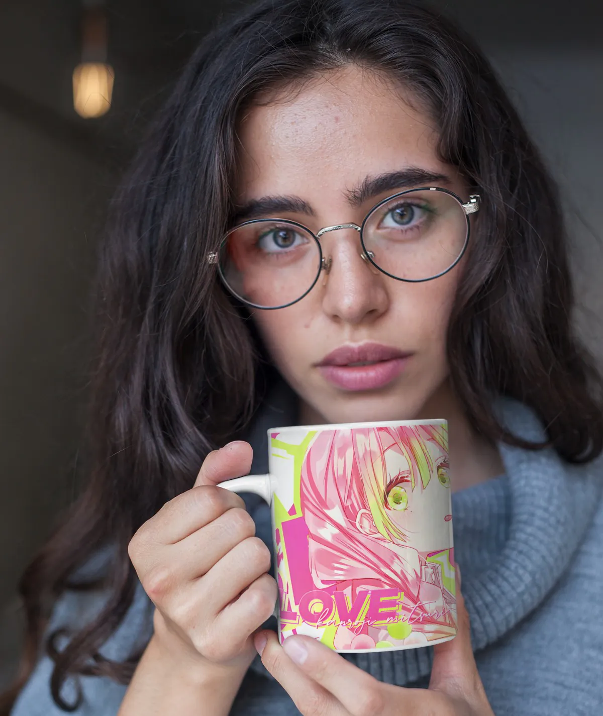 Cute Mitsuri Hashira Mug – Comfort and Style in One Woman holding Cute Mitsuri Hashira white mug