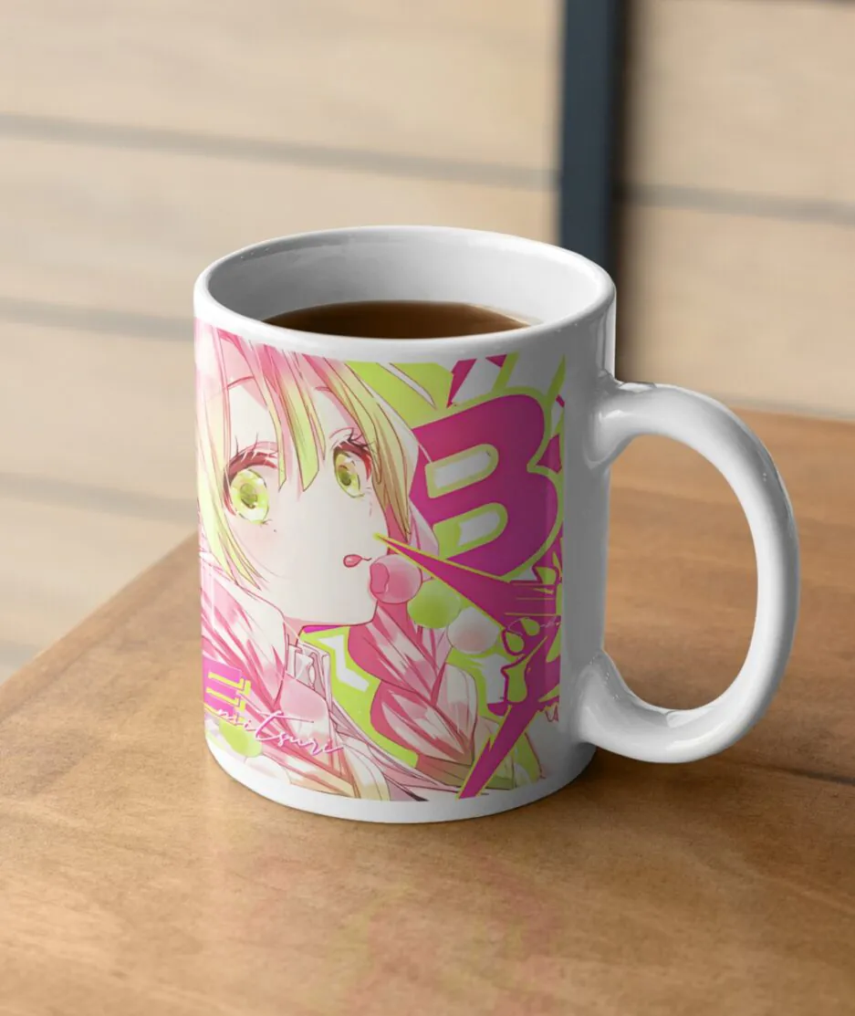 Cute Mitsuri Hashira white mug on table