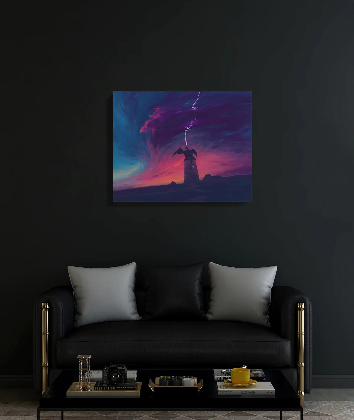 Thunderous Guardian Canvas Poster on Black Wall Thunderous Guardian canvas poster on black wall - Fierce artwork with intense contrast
