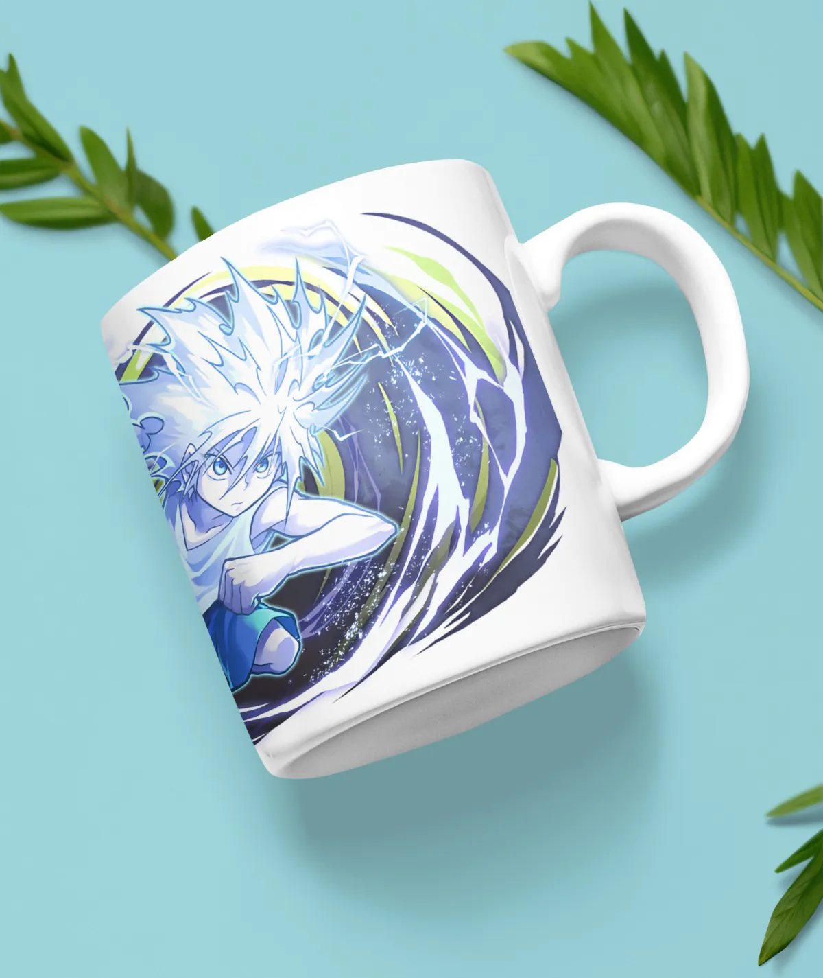 Front view of Killua Hunter x Hunter white mug