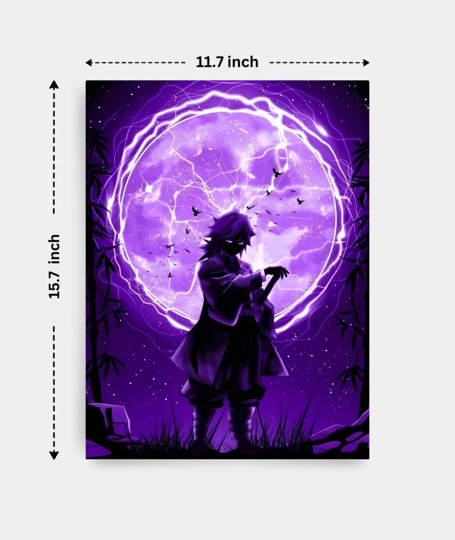 Giyu Tomioka metal poster dimensions - Displays the size and proportions of the Water Hashira metal poster