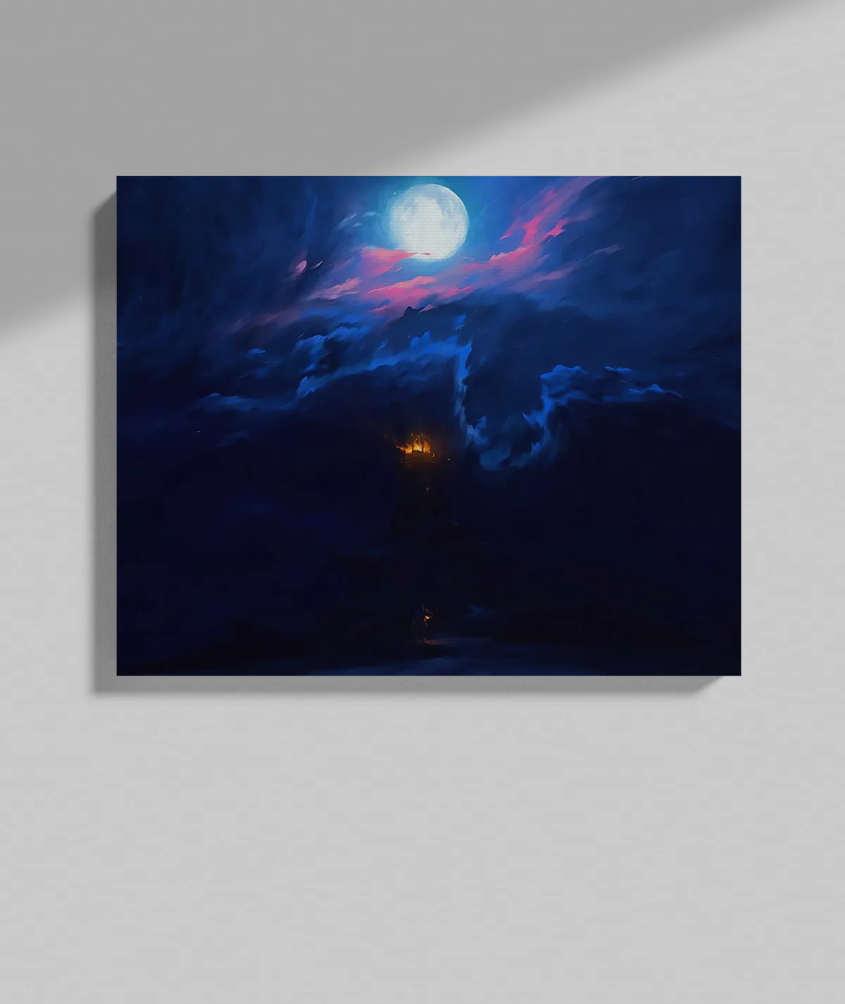 Ethereal Glow canvas poster on grey wall - Subtle yet striking anime-inspired artwork for contemporary spaces